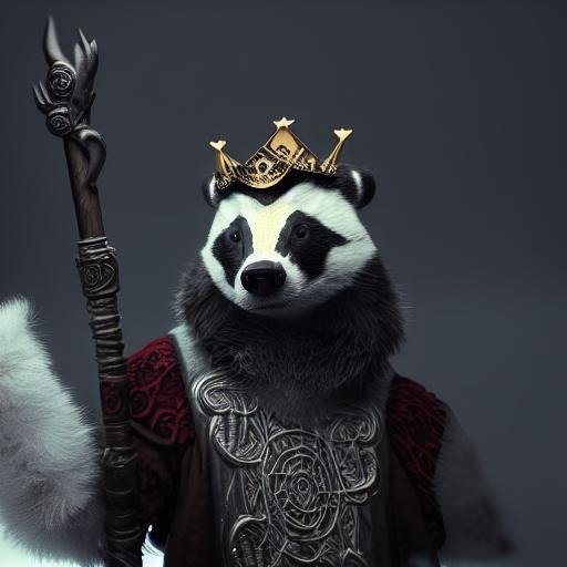 A badger with an impressive staff and golden crown