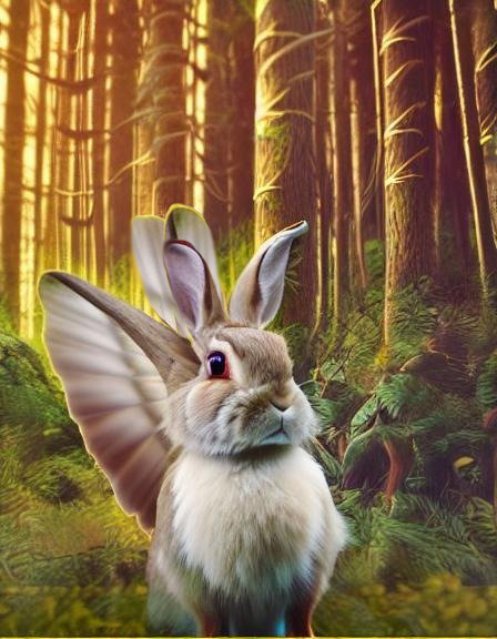 Light tan winged rabbit in a forest
