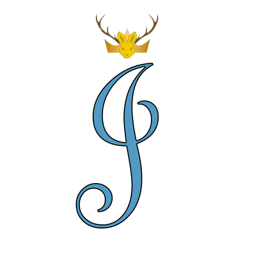 Royal Monogram of Crown Prince Jean of House Lapin: A Georgian J in blue, surmounted by a bunny crown with antlers
