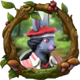 A lavender-dyed rabbitfolk in a beret and pink coat