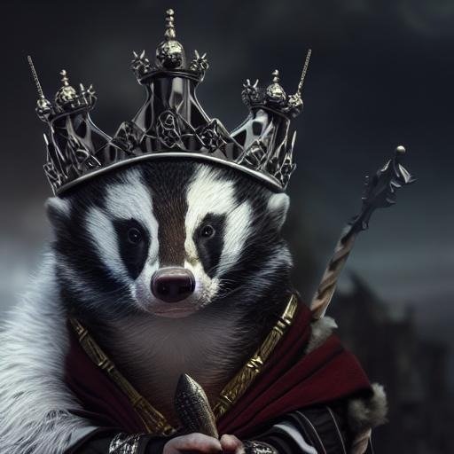 A badger king with an impressive gothic iron crown
