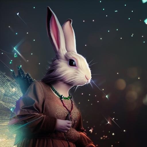 An anthropomorphic female rabbit dressed formally