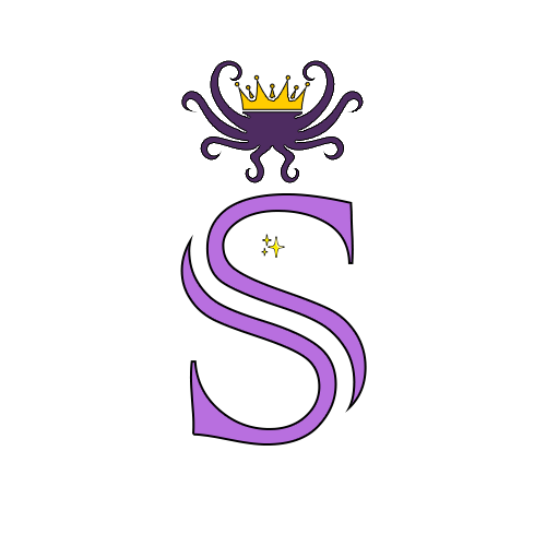 Royal Monogram of Scion Striker: A purple-tentacled golden crown, with a stylized light purple S, and golden sparkles within