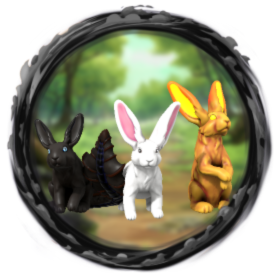 Three strange-looking rabbits on a forest path in a Voidy background